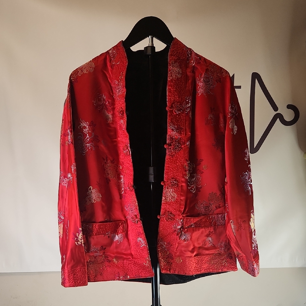 Elegant Red Floral Women's Jacket
